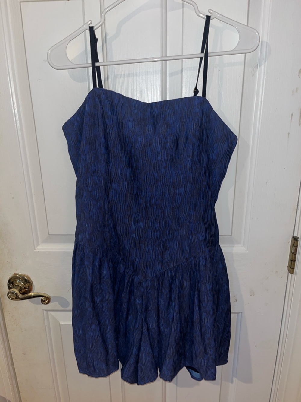 Hutch Anthropologie NWT Blue Romper Dress Look Adjustable Straps Smocked Back M